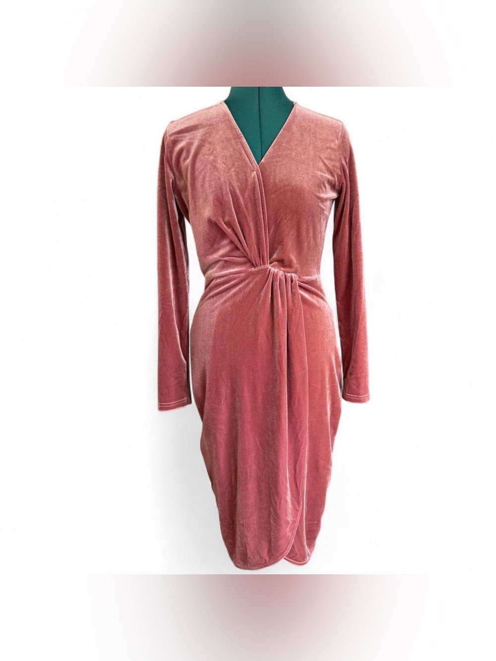 Ivy City Co Dusty Rose Velvet Twist-Front Long Sleeve Dress